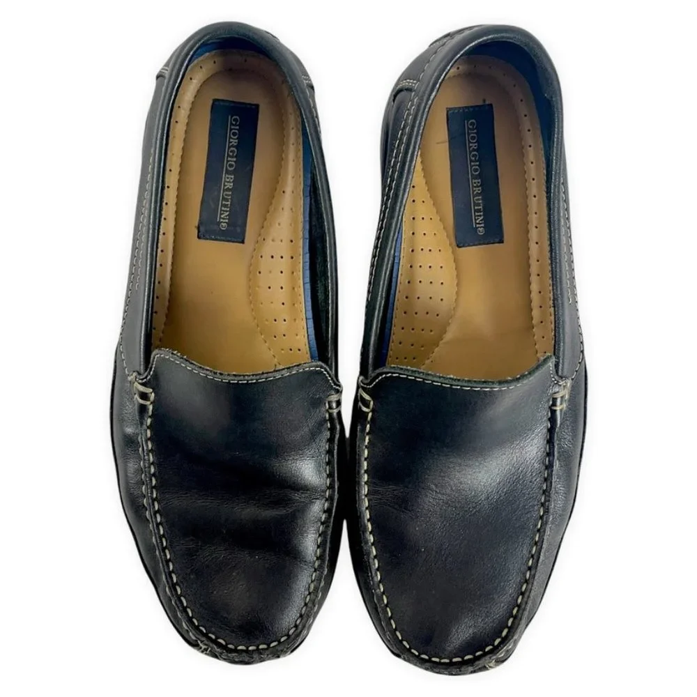 Giorgio Brutini‎ Mens Sz 11 Black Driving Moc Loafer Leather Vtg